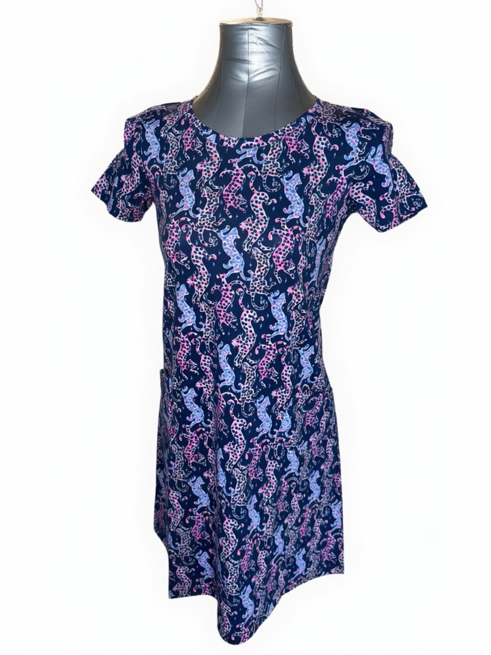 Lilly Pulitzer Navy Dress with Pink and Light Blue Seahorse Print